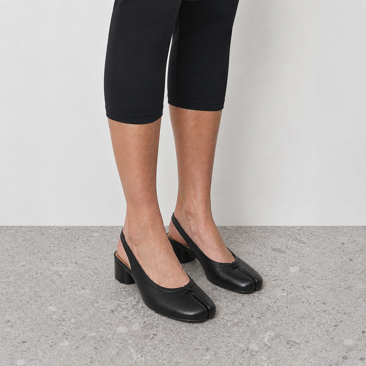 Daria Black Tabi Slingback Heels by Lil Cacti — vegan tabi heel, side profile