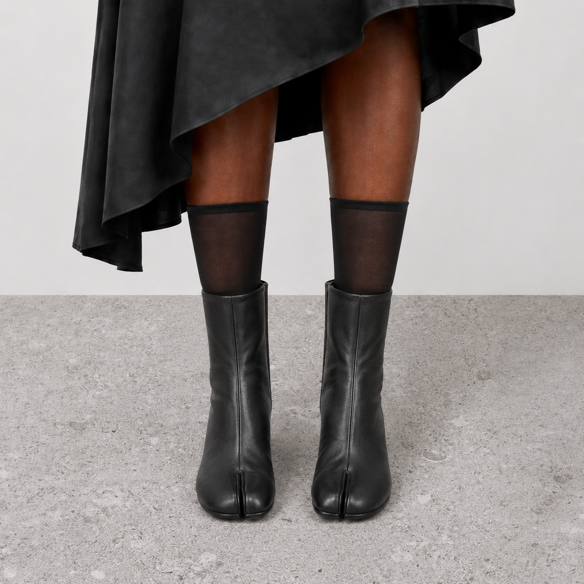 Daria Black Leather Tabi Boots by Lil Cacti — vegan boot, rear view showing the heel