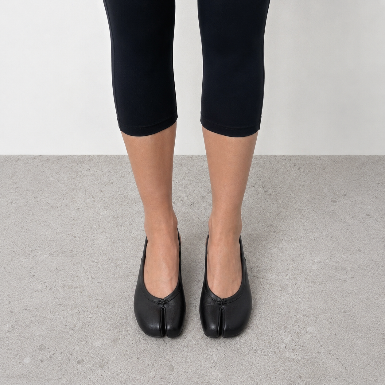 Daria Black Tabi Slingback Heels by Lil Cacti — vegan tabi heel, close-up of the toe detail