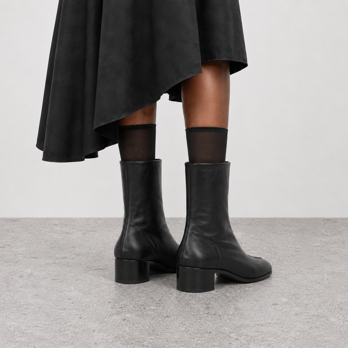 Daria Black Leather Tabi Boots by Lil Cacti — vegan boot, top-down view