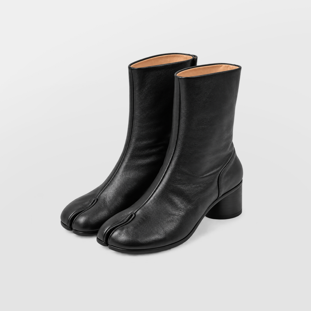 Daria Black Leather Tabi Boots by Lil Cacti — vegan boot, angled three-quarter view