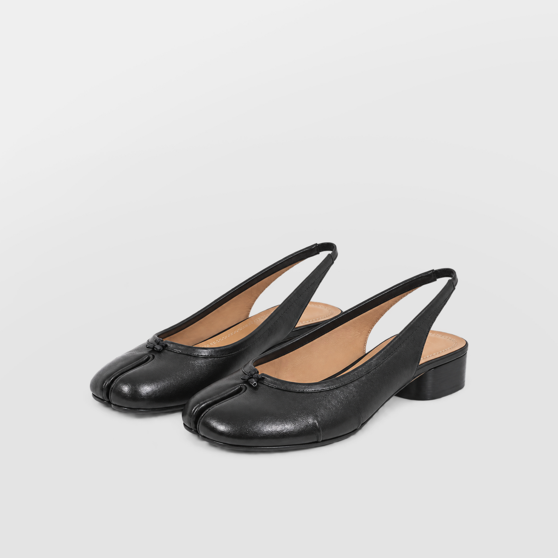 Daria Black Tabi Slingback Heels by Lil Cacti — vegan tabi heel, top-down view