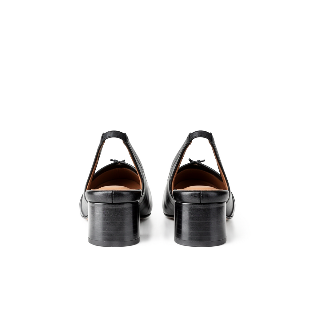 Close-up of split-toe tabi detail on Daria black slingback heels — Lil Cacti