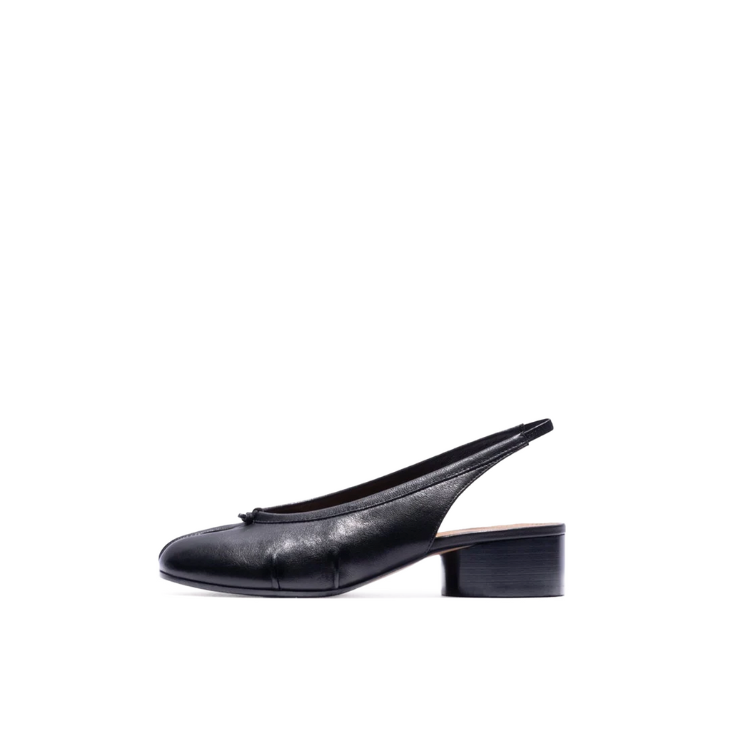 Daria black tabi slingback heels pair view on white background — Lil Cacti footwear