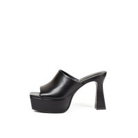 Devora black platform mules pair view on white background — Lil Cacti footwear