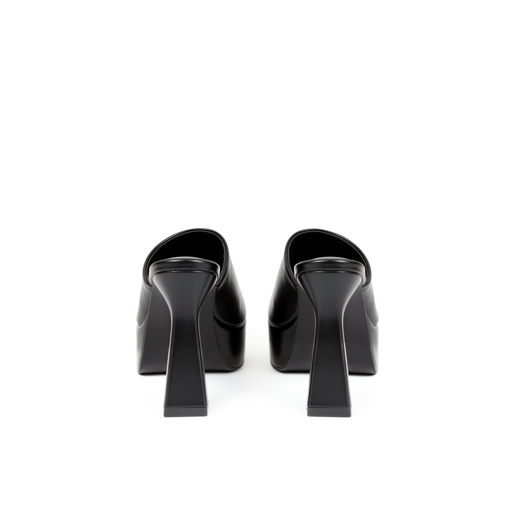 Top-down view of Devora black platform mules showing open toe and platform sole — Lil Cacti