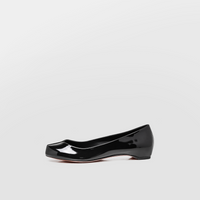Echo Tabi Flats by Lil Cacti — black patent tabi flat, side profile showing the low hidden wedge sole