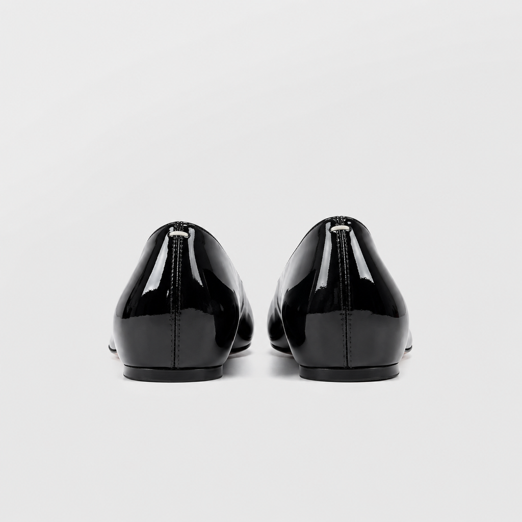 Echo Tabi Flats by Lil Cacti — black pair from behind, centre heel seam with a small metal eyelet
