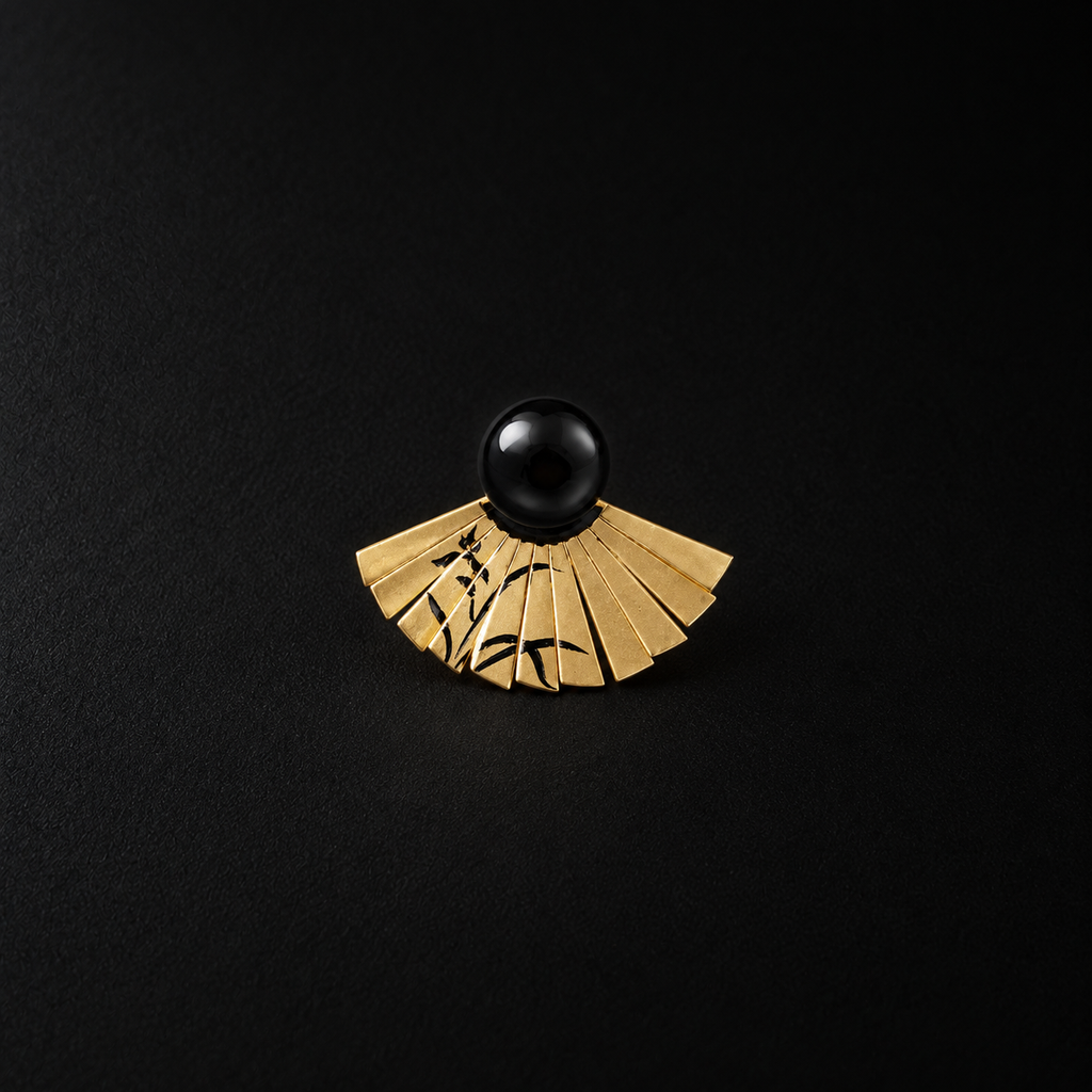 Close detail of the Etched Fan Drop Earrings by Lil Cacti