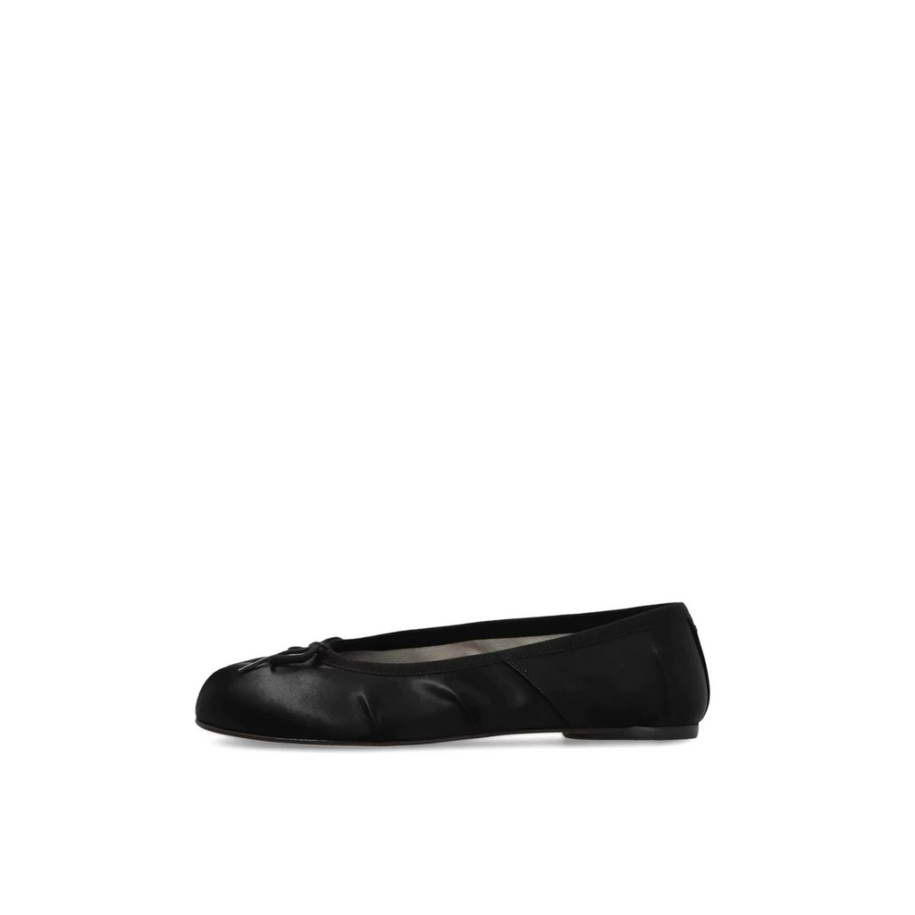 Evelyne black satin tabi ballet flats pair view on white background — Lil Cacti footwear