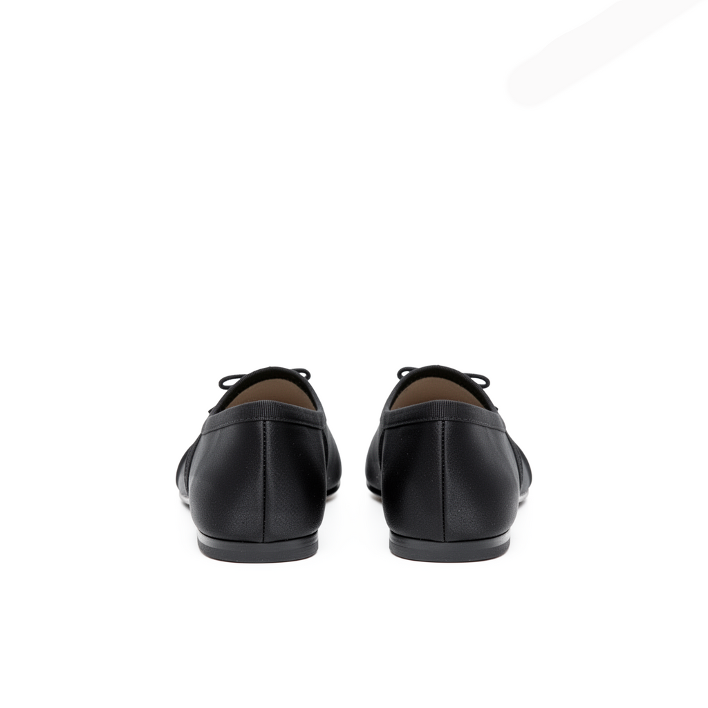Evelyne black satin tabi ballet flats top-down flatlay view — Lil Cacti