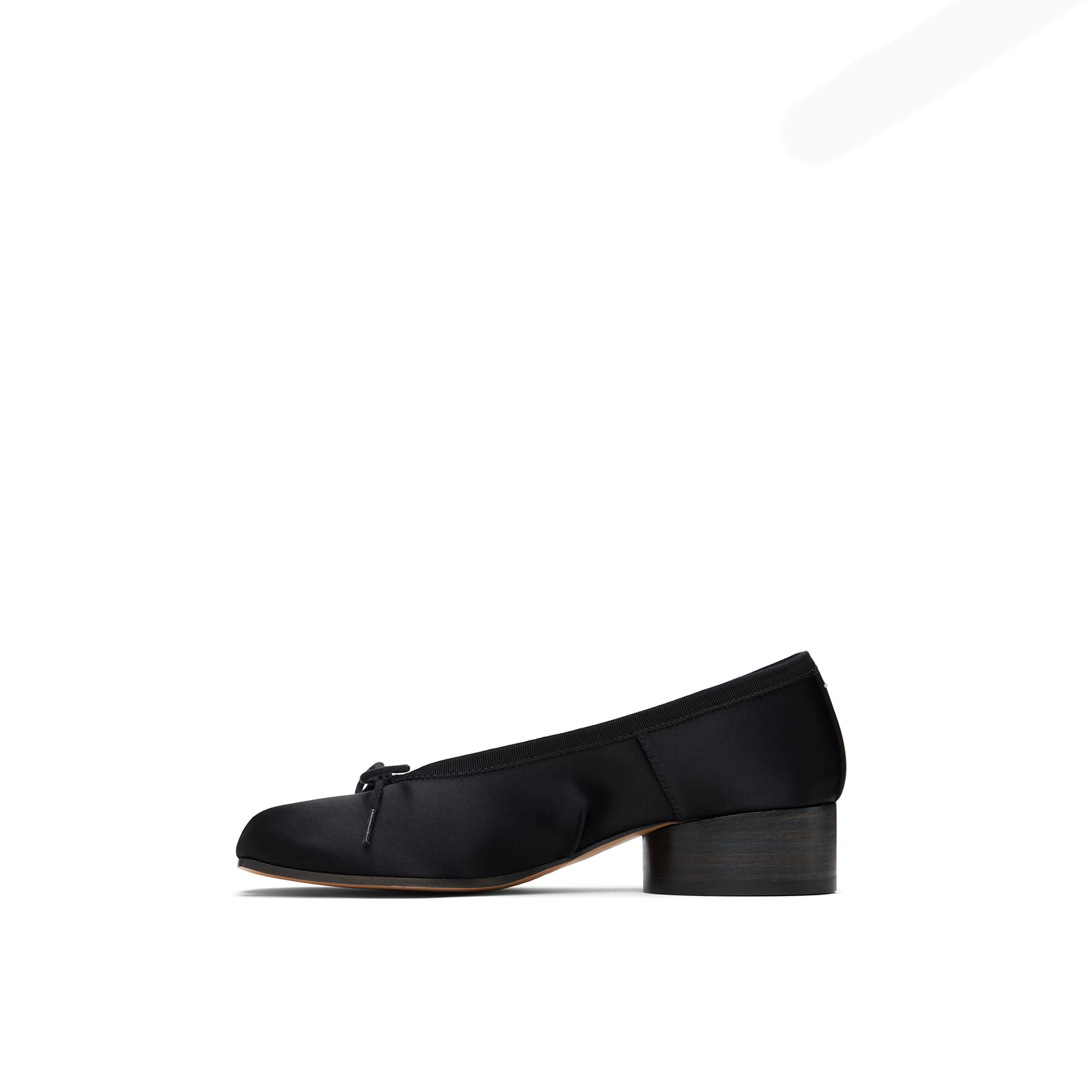 Evelyne black satin tabi heels pair view on white background — Lil Cacti footwear