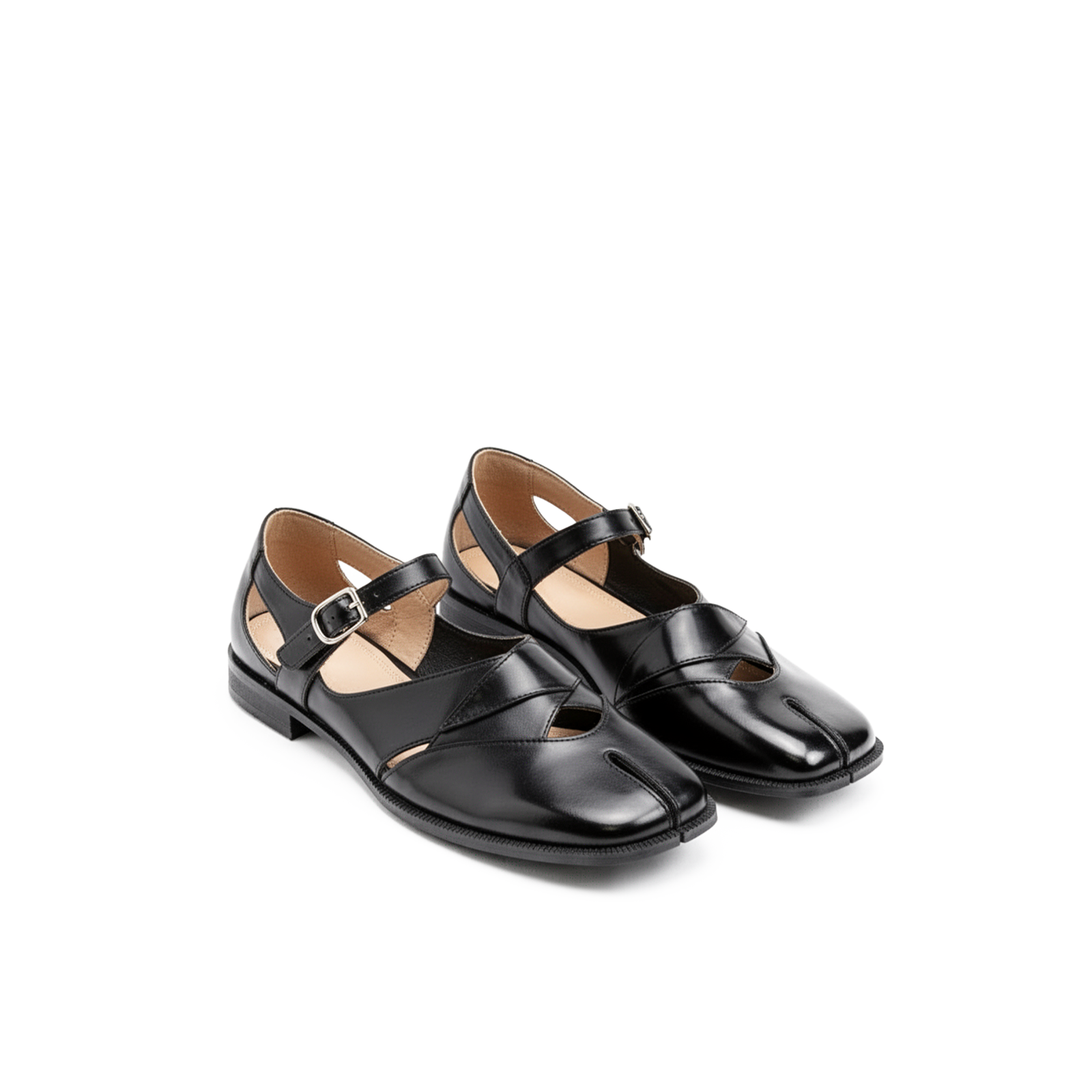 Evora black tabi sandals side view — Lil Cacti