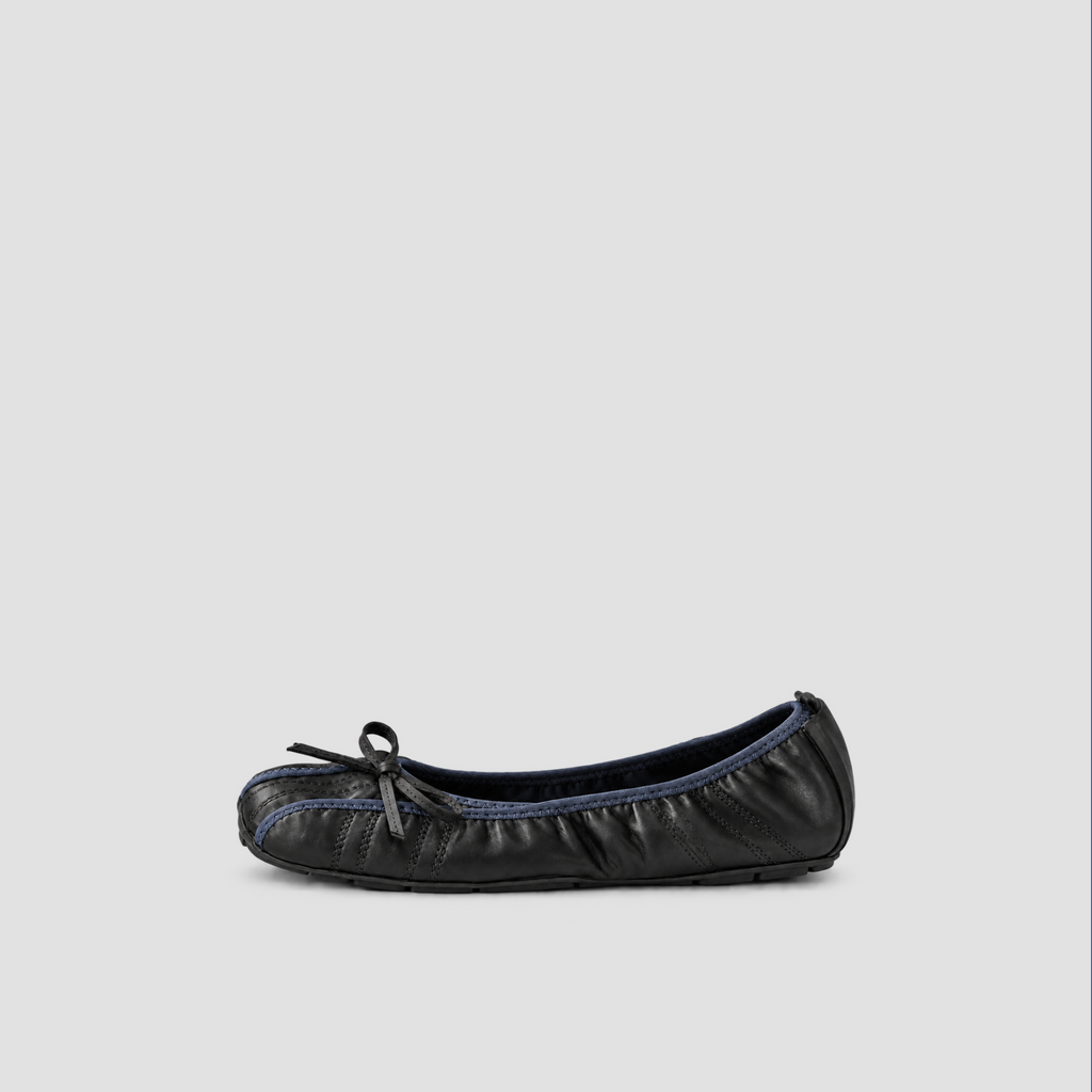 Lil Cacti Faye Ruched Bow Ballet Flats in black, shown alone in side profile