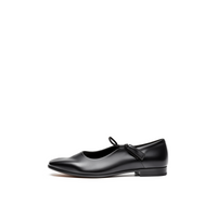 Fiora black leather mary jane ballet flats with crossover strap, front view — Lil Cacti footwear