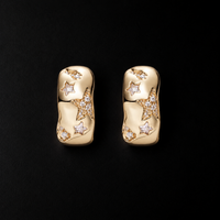 Lil Cacti star huggie earrings with celestial details on a dark background