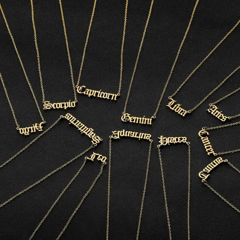Zodiac Letter Pendant Necklace