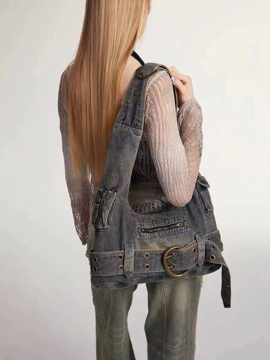 Denim Crossbody Hobo Bag