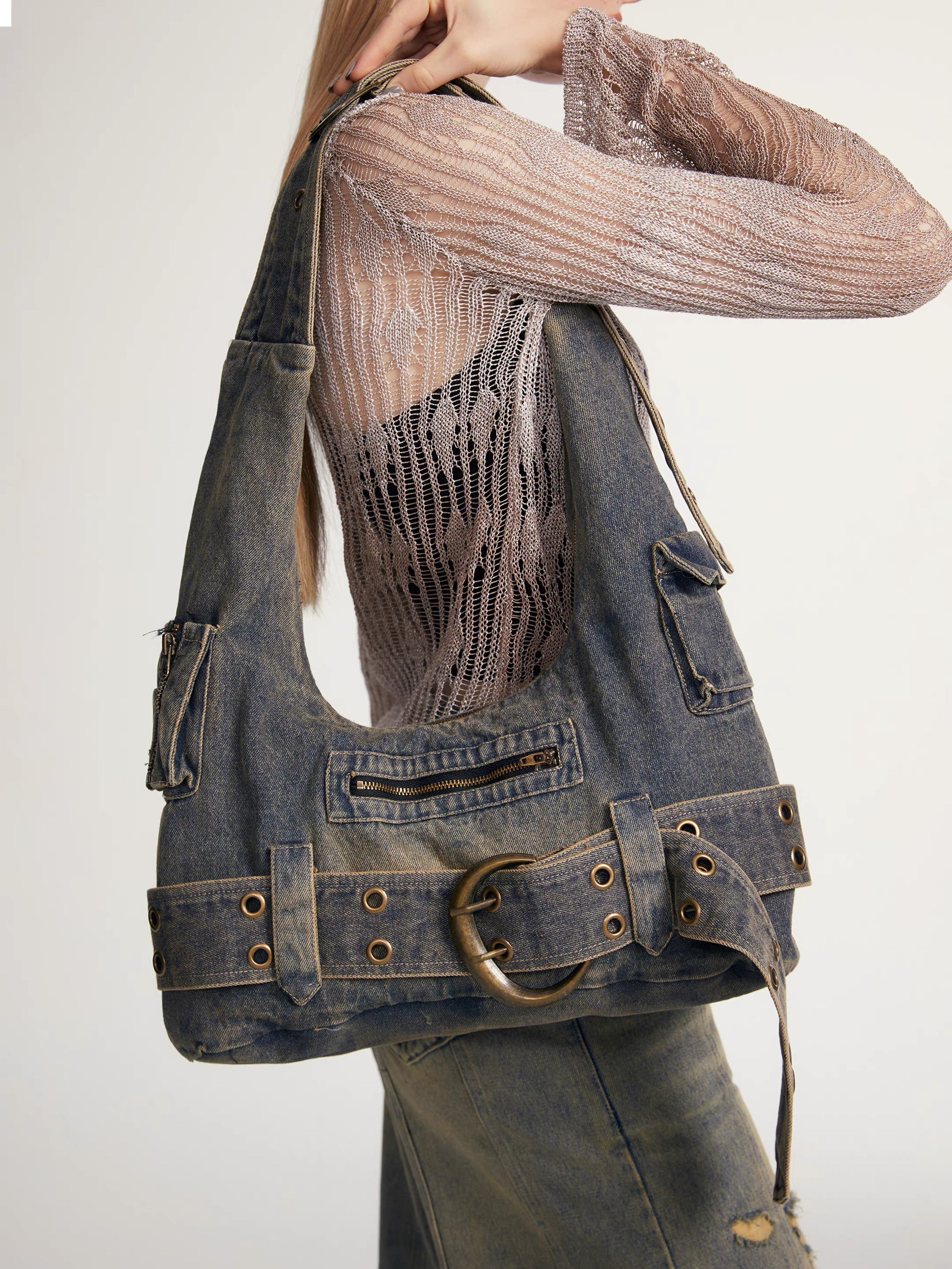 Denim Crossbody Hobo Bag