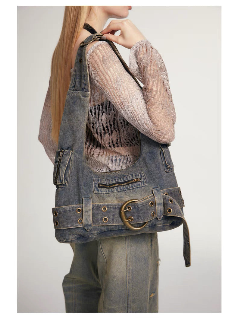 Denim Crossbody Hobo Bag