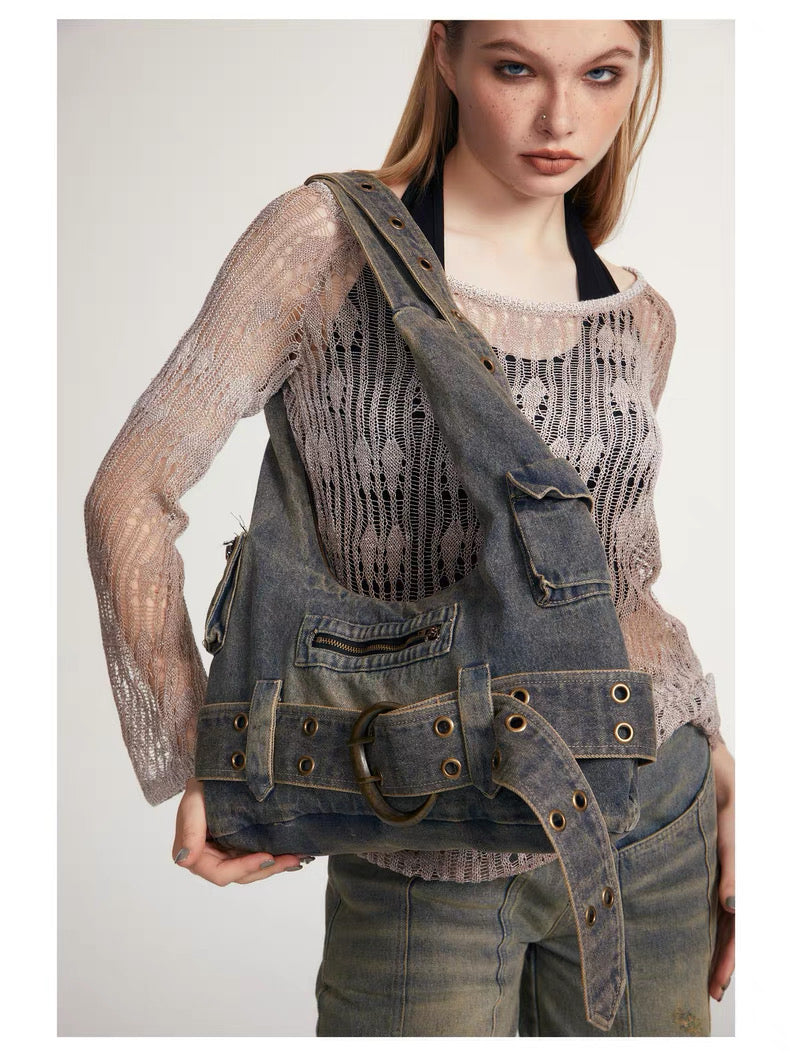 Denim Crossbody Hobo Bag