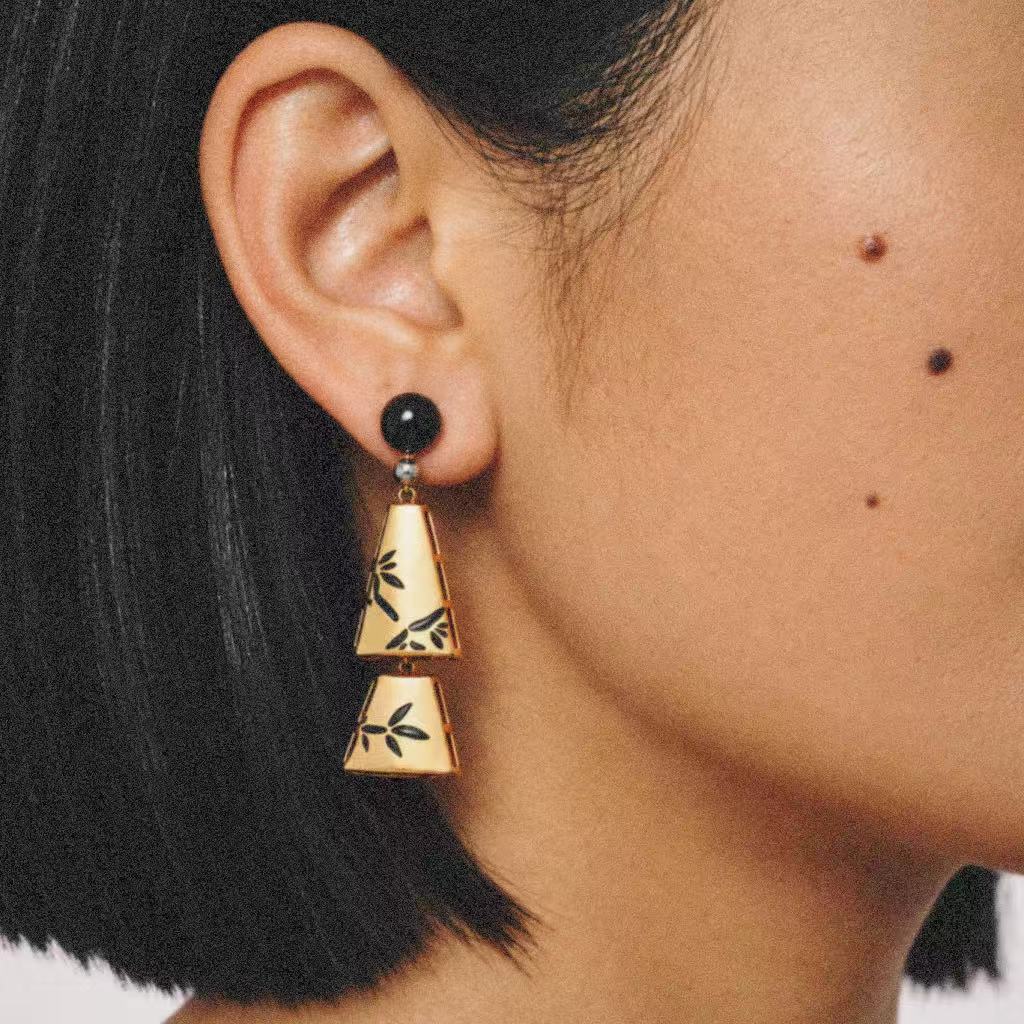 Ink Bamboo Tiered Drop Earrings by Lil Cacti, cone earrings