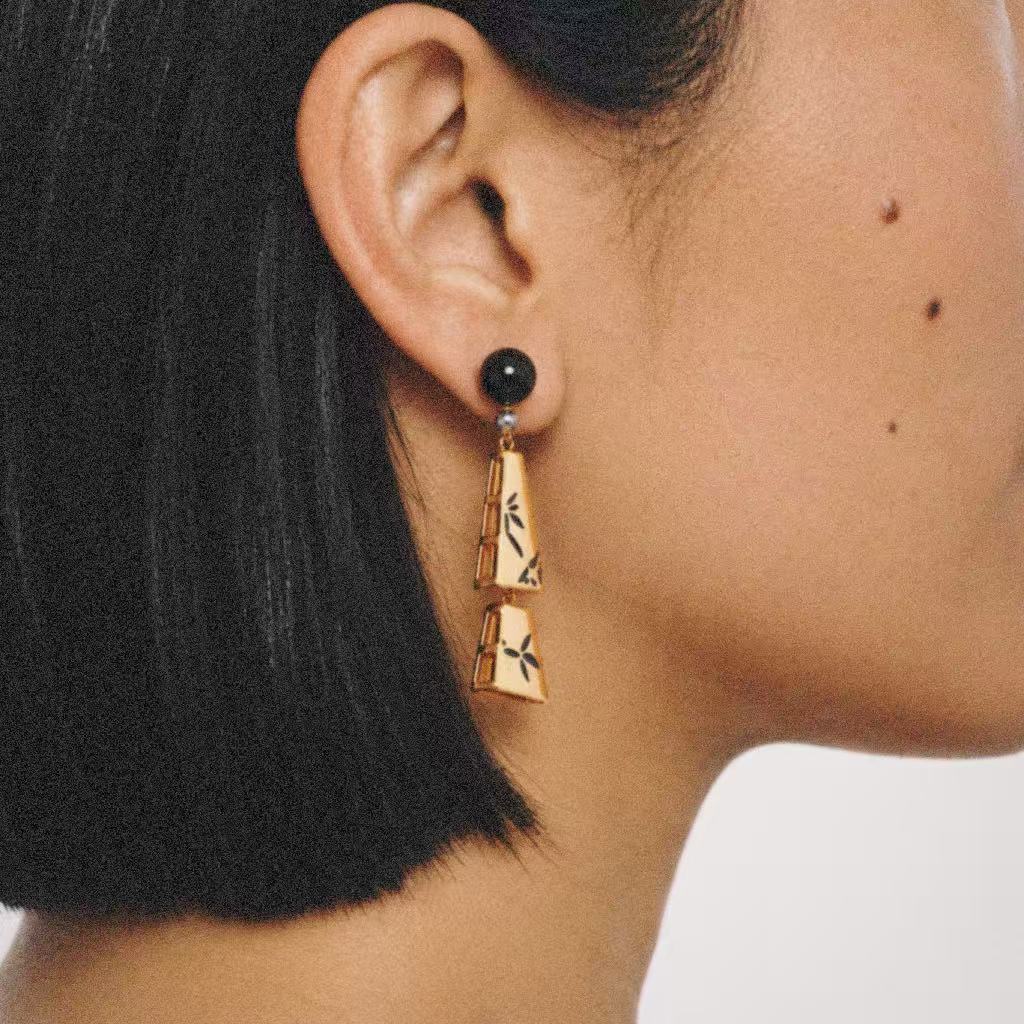 Ink Bamboo Tiered Drop Earrings by Lil Cacti, japanese earrings