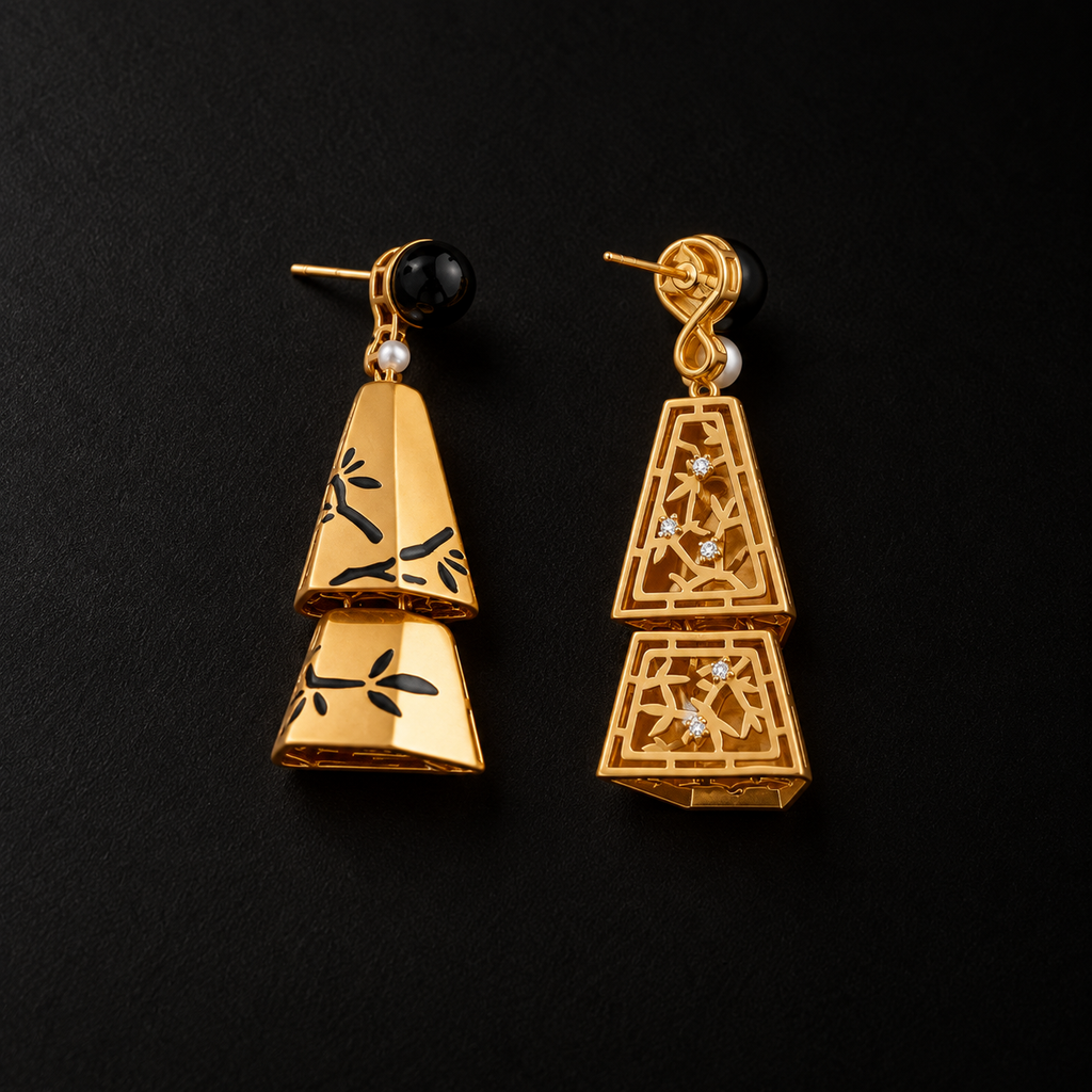 Ink Bamboo Tiered Drop Earrings by Lil Cacti, chinoiserie jewelry
