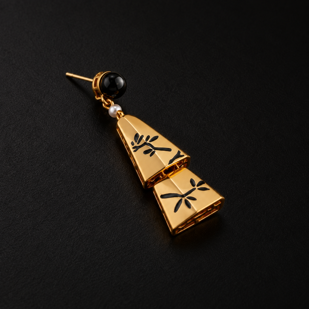 Ink Bamboo Tiered Drop Earrings by Lil Cacti, japanese earrings