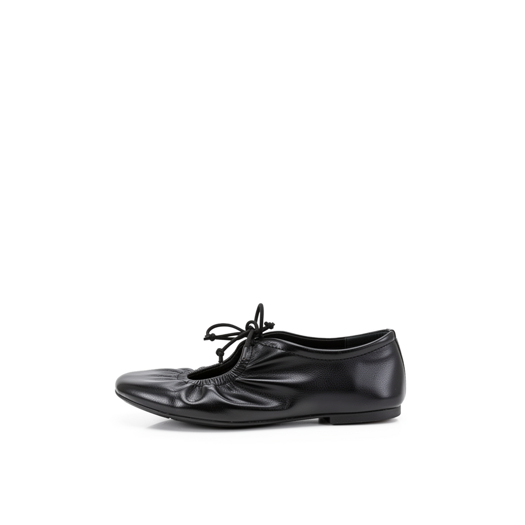 Iselle black lace-up mary jane ballet flats, front pair view on white background — Lil Cacti footwear