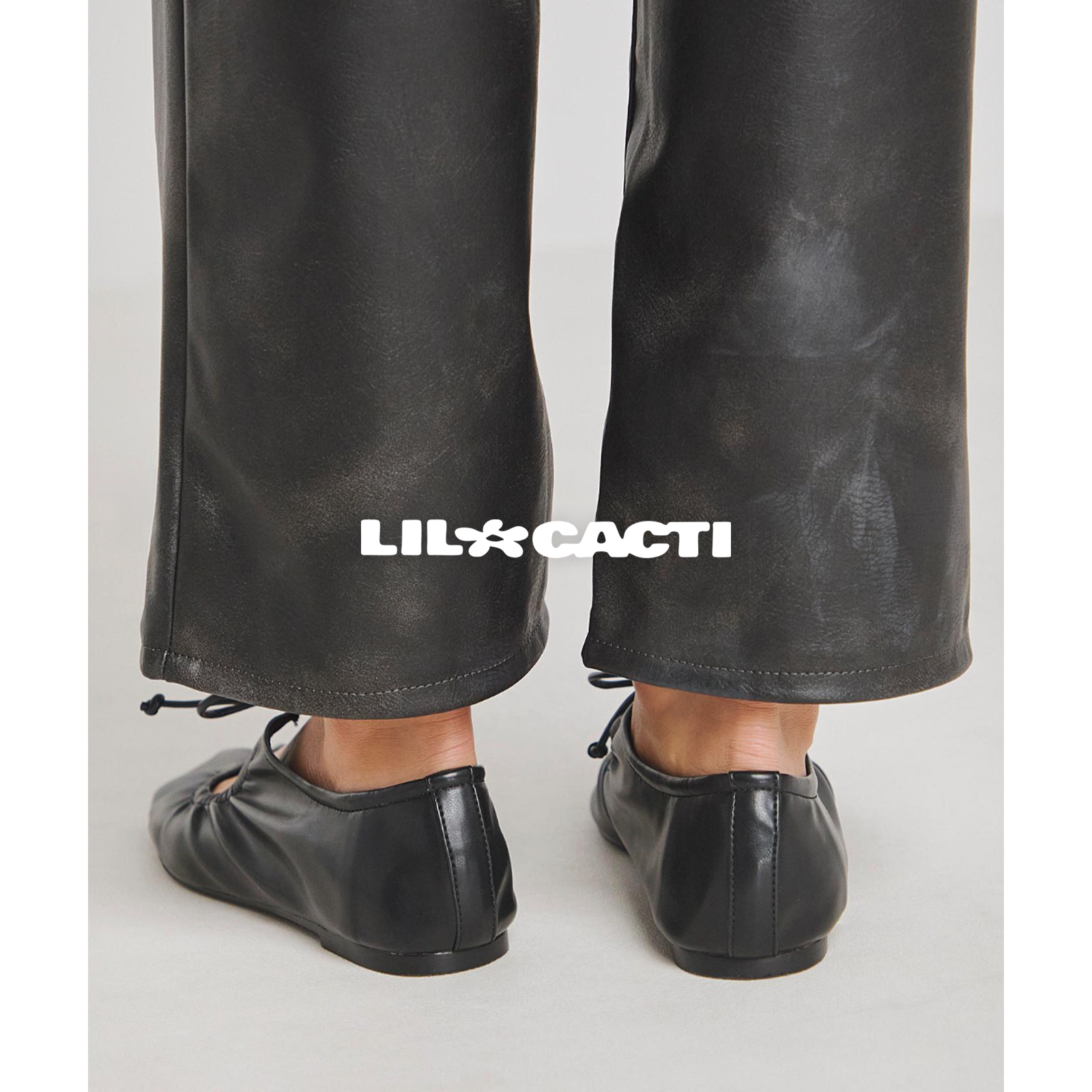 Iselle lace-up ballet flats top view showing round toe and leather texture — Lil Cacti footwear