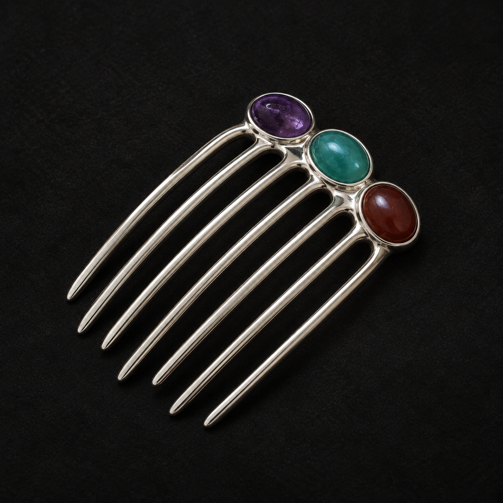 Back view of the Jewelled Hair Comb in studio light