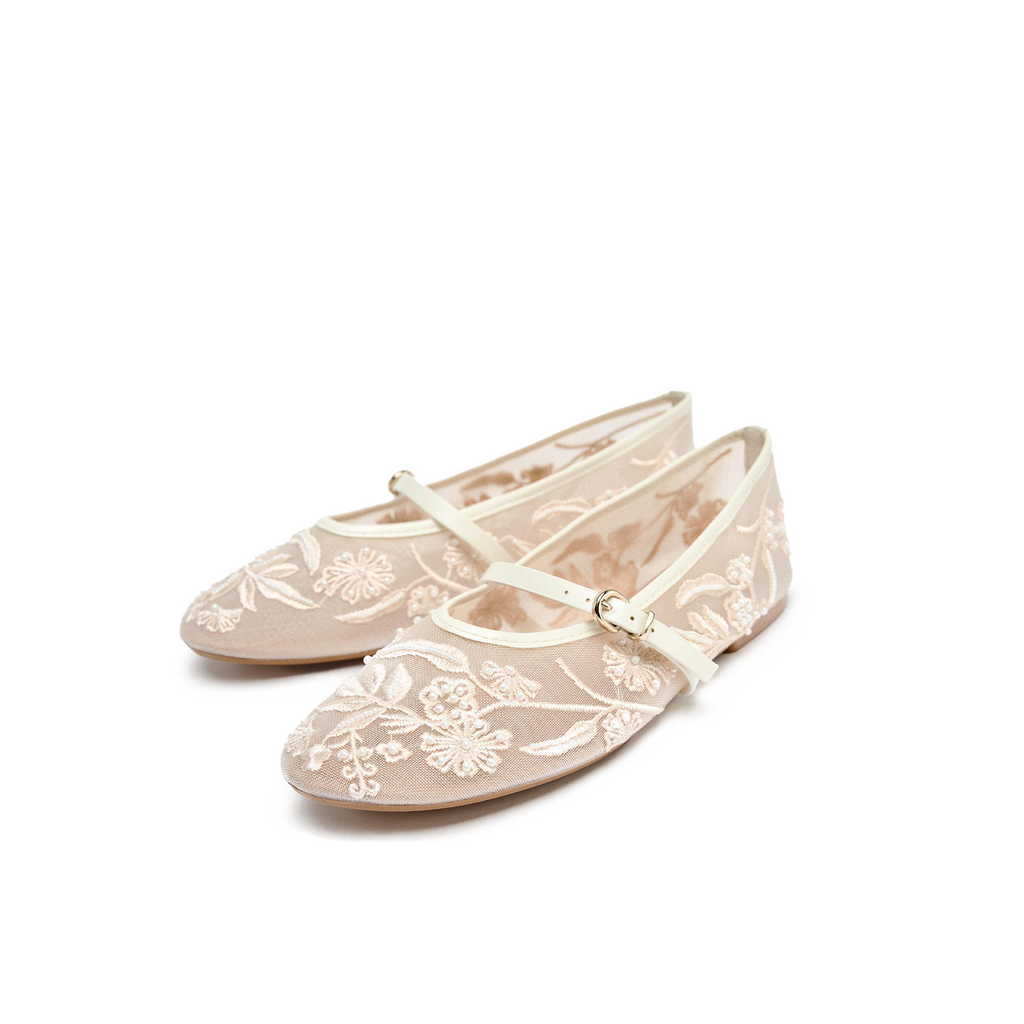 Lace Embroidered Mesh Ballet Flats