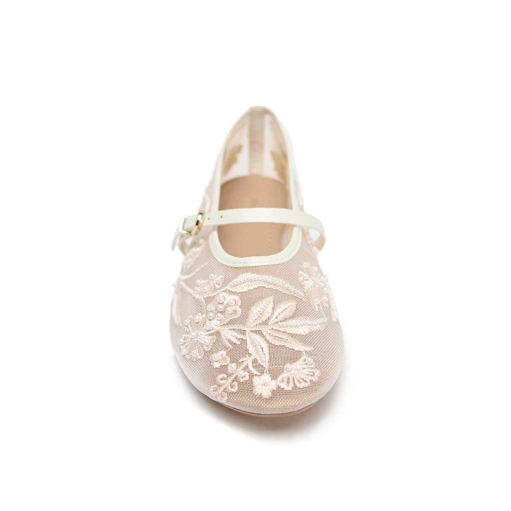 Lace Embroidered Mesh Ballet Flats