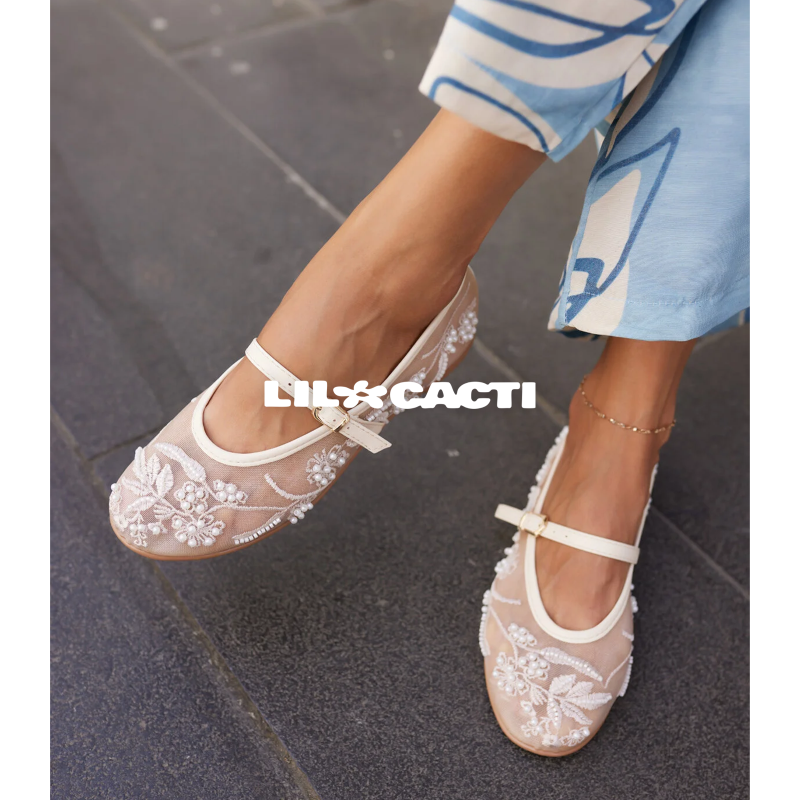 Lace Embroidered Mesh Ballet Flats