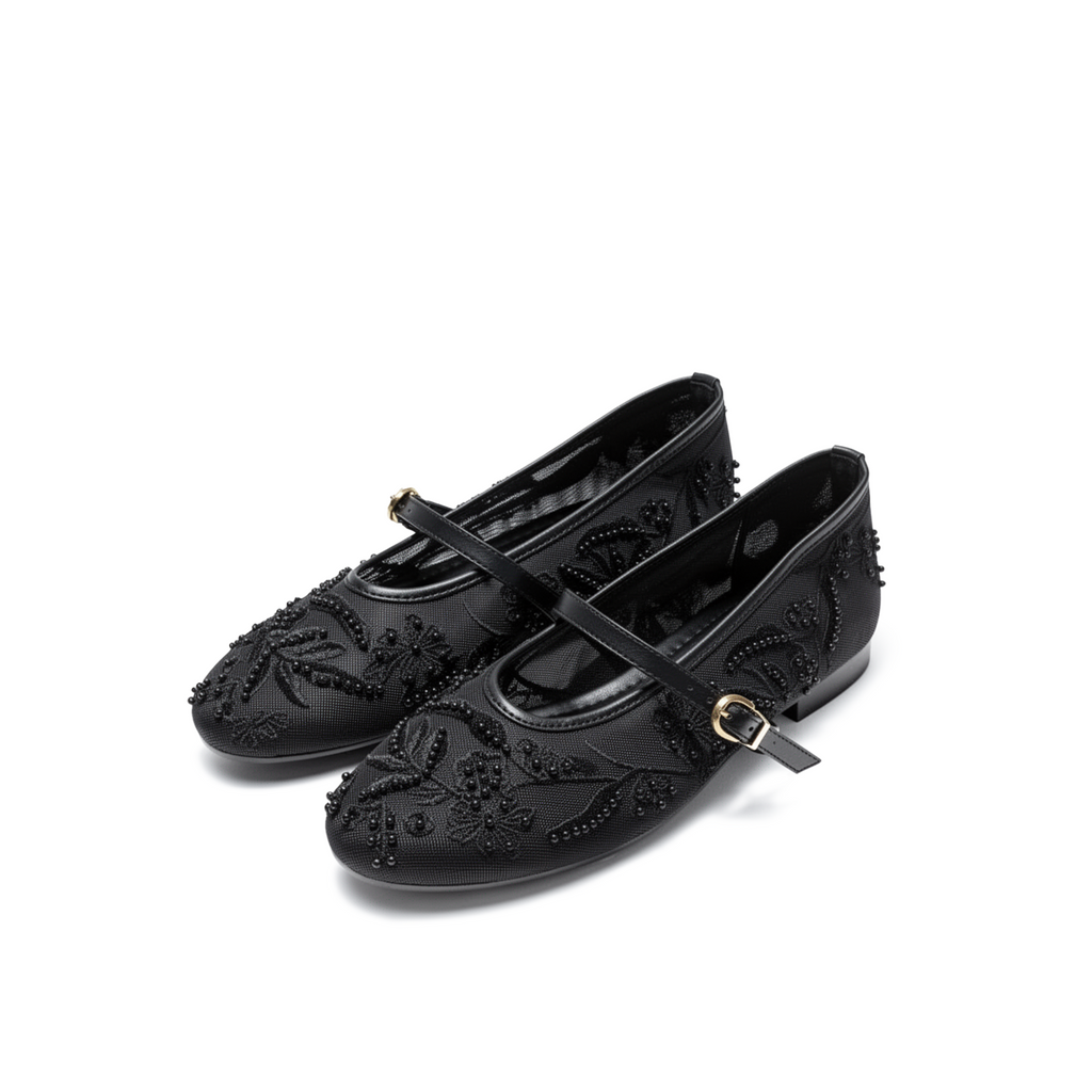 Lace Embroidered Mesh Ballet Flats