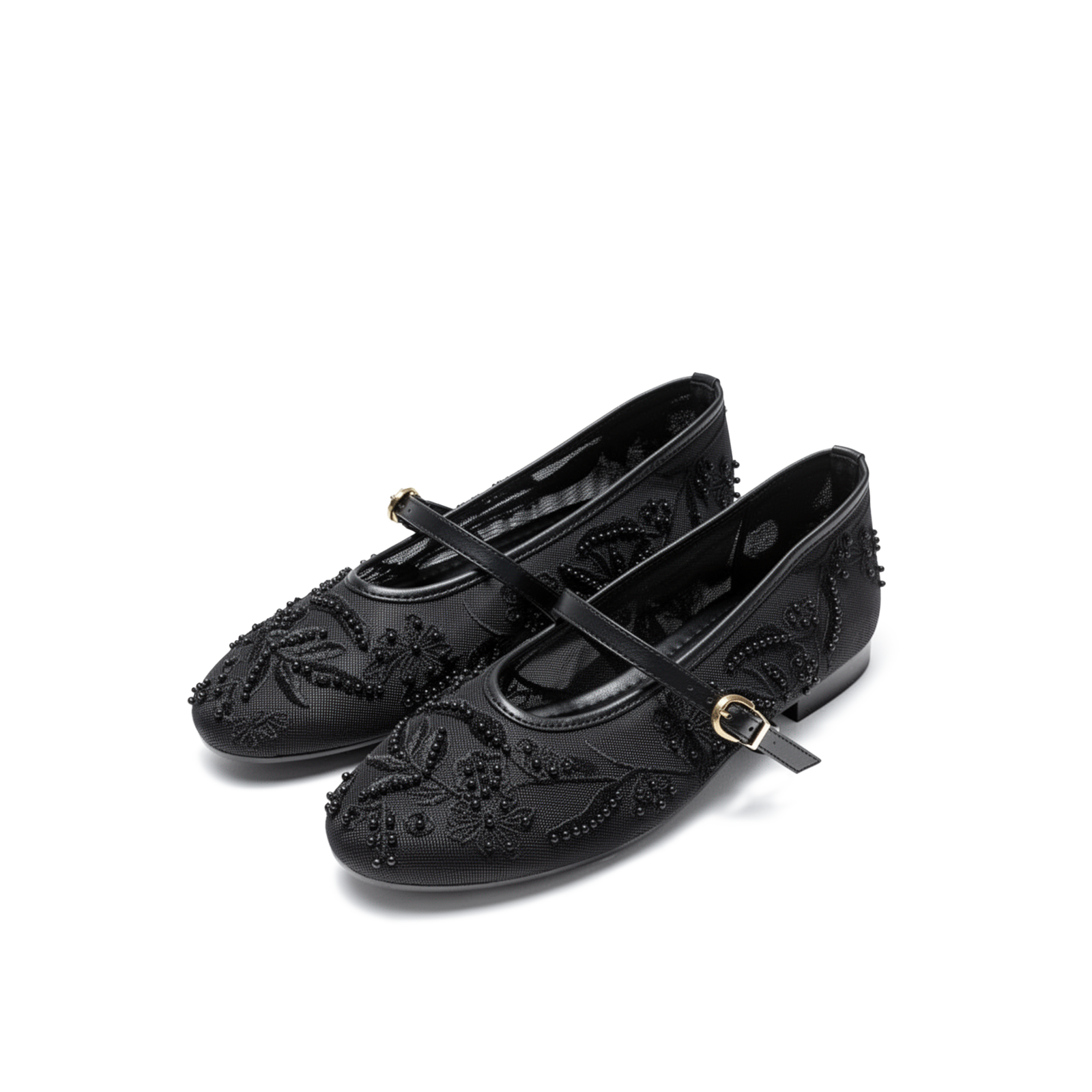 Lace Embroidered Mesh Ballet Flats