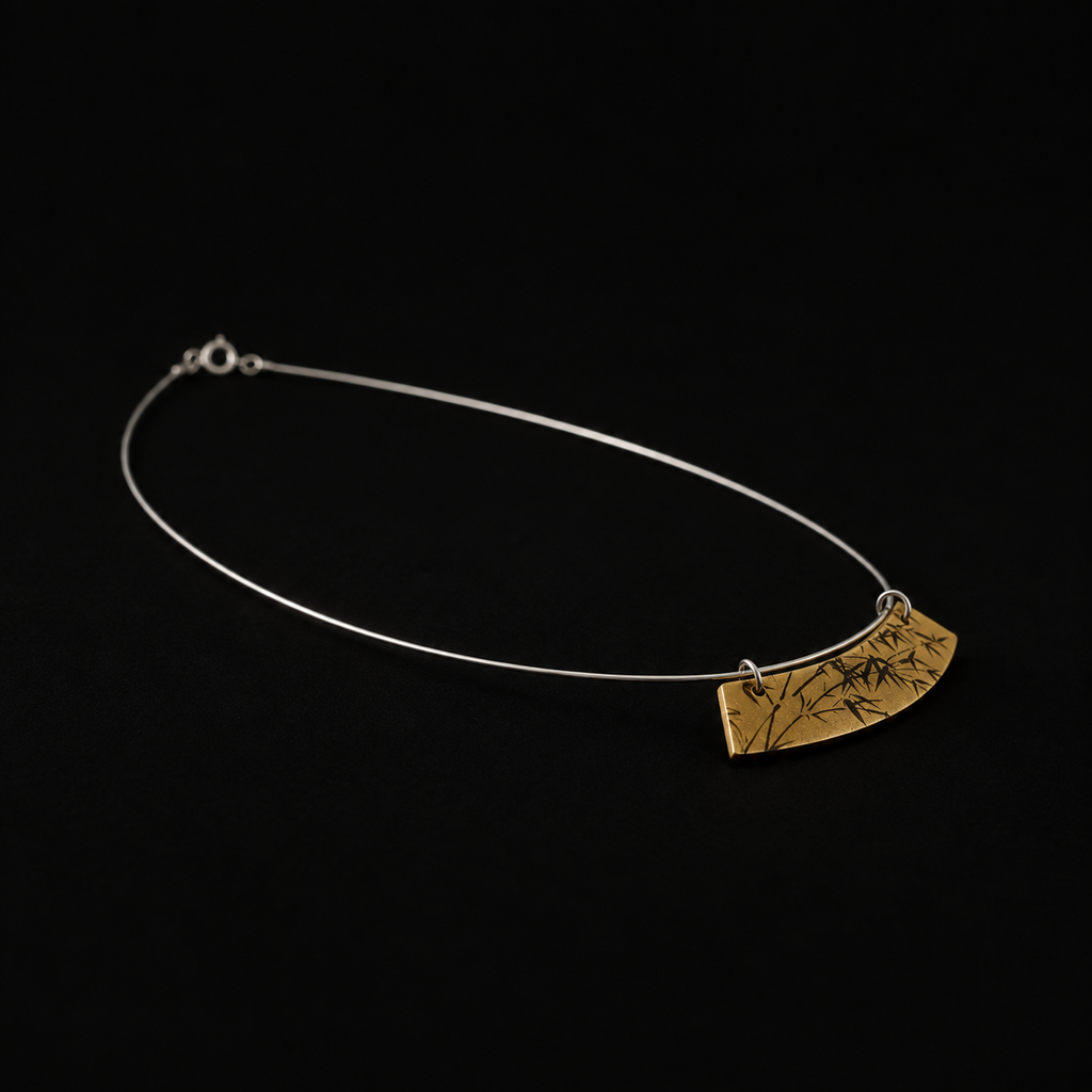 Lacquer Bamboo Collar Necklace by Lil Cacti, curved bar necklace