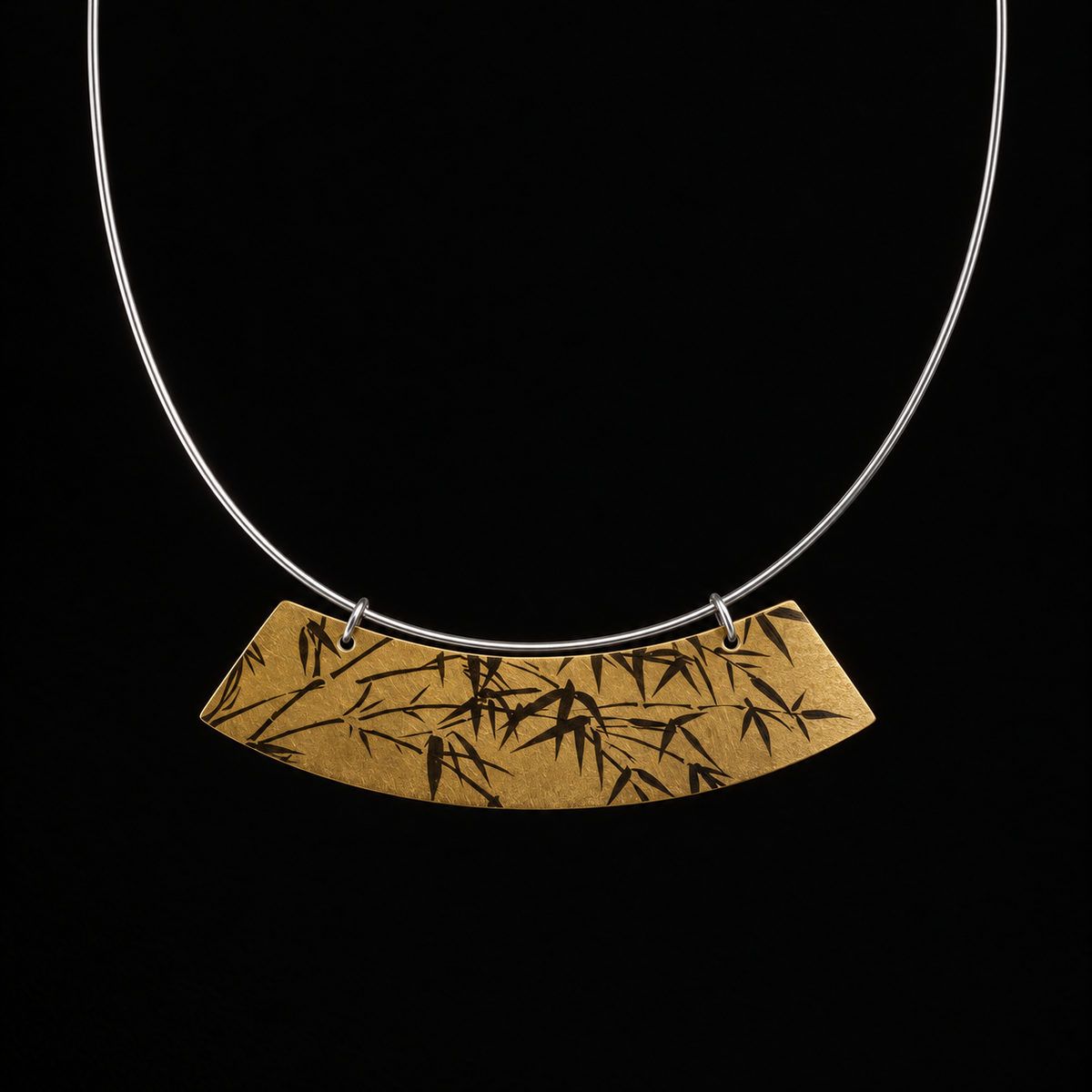 Lacquer Bamboo Collar Necklace worn at the collarbone, collar necklace