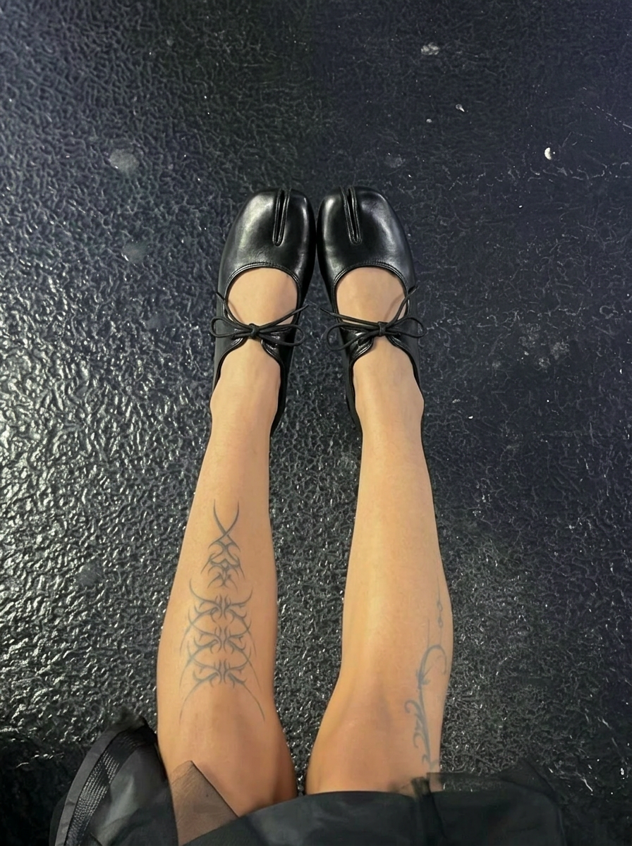 Lena Tabi Mary Jane Ballet Flats on tattooed leg by lil cacti