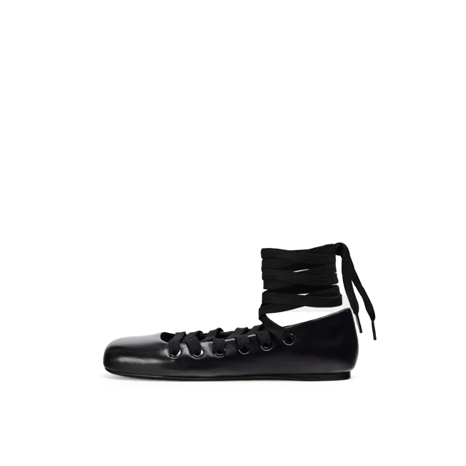 Lace up flats in black leather with bow tie closure, Lil Cacti footwear
