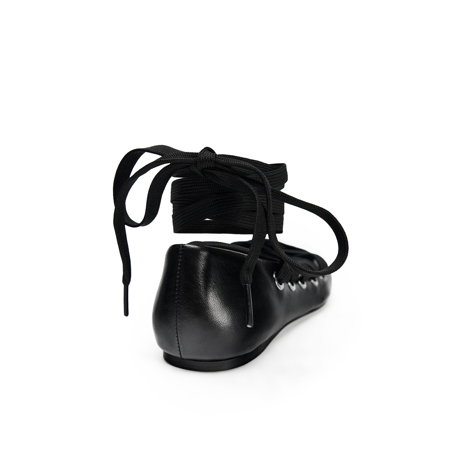 Dark romantic black lace-up ballet flats with ribbon-style ankle tie