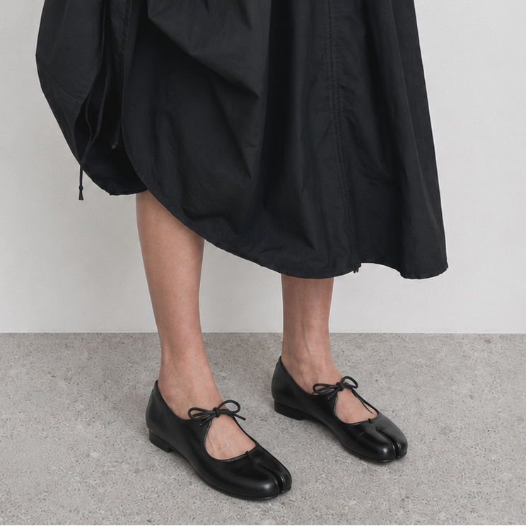 Lena Tabi Mary Jane Ballet Flats by Lil Cacti — vegan tabi flat, side profile