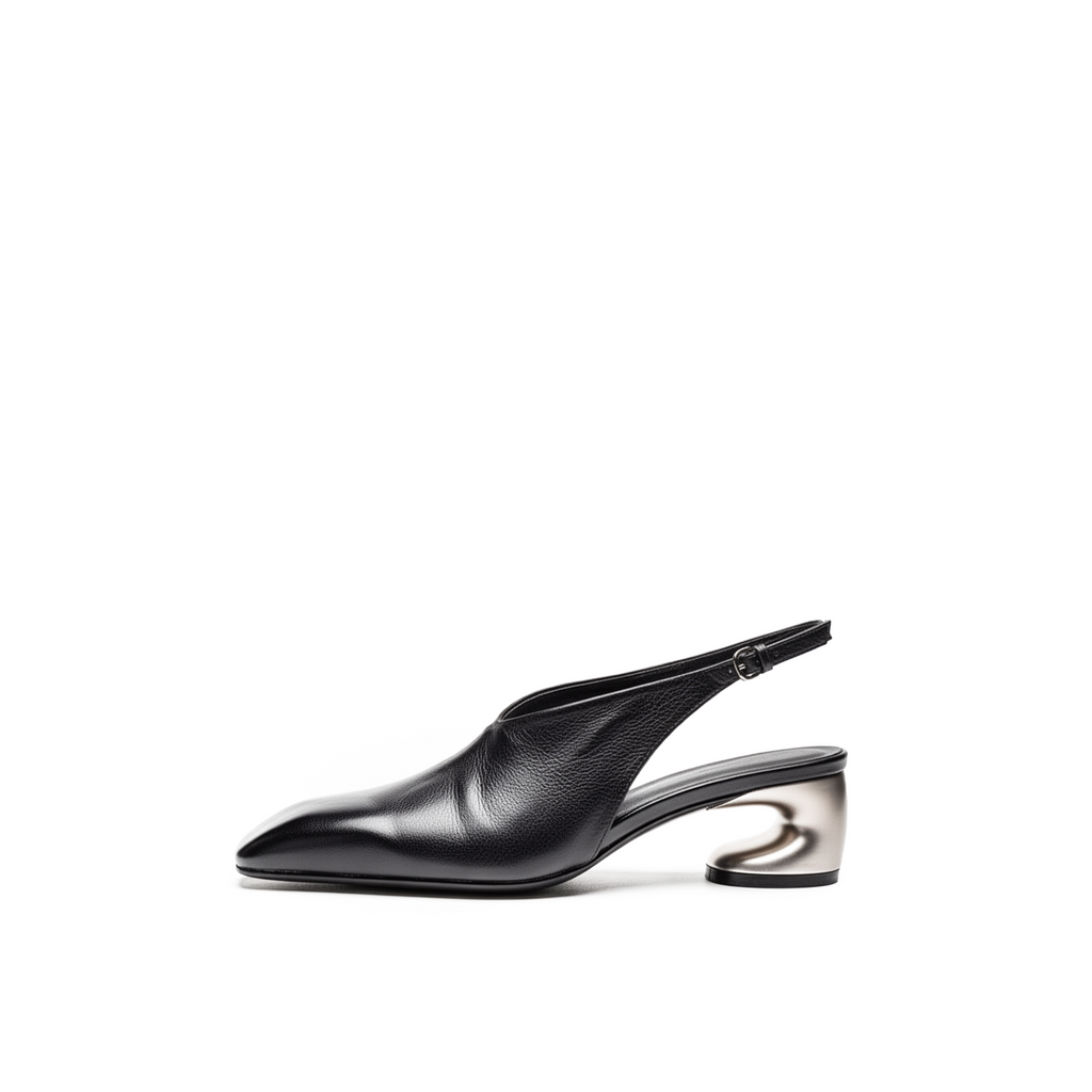Mirelle black slingback heels pair view on white background — Lil Cacti footwear