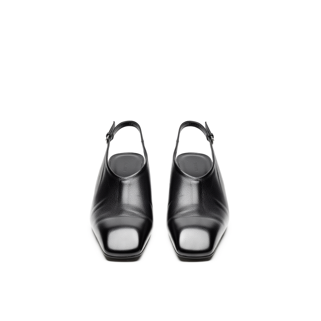 Mirelle black slingback heels three-quarter angle, dark feminine styling — Lil Cacti