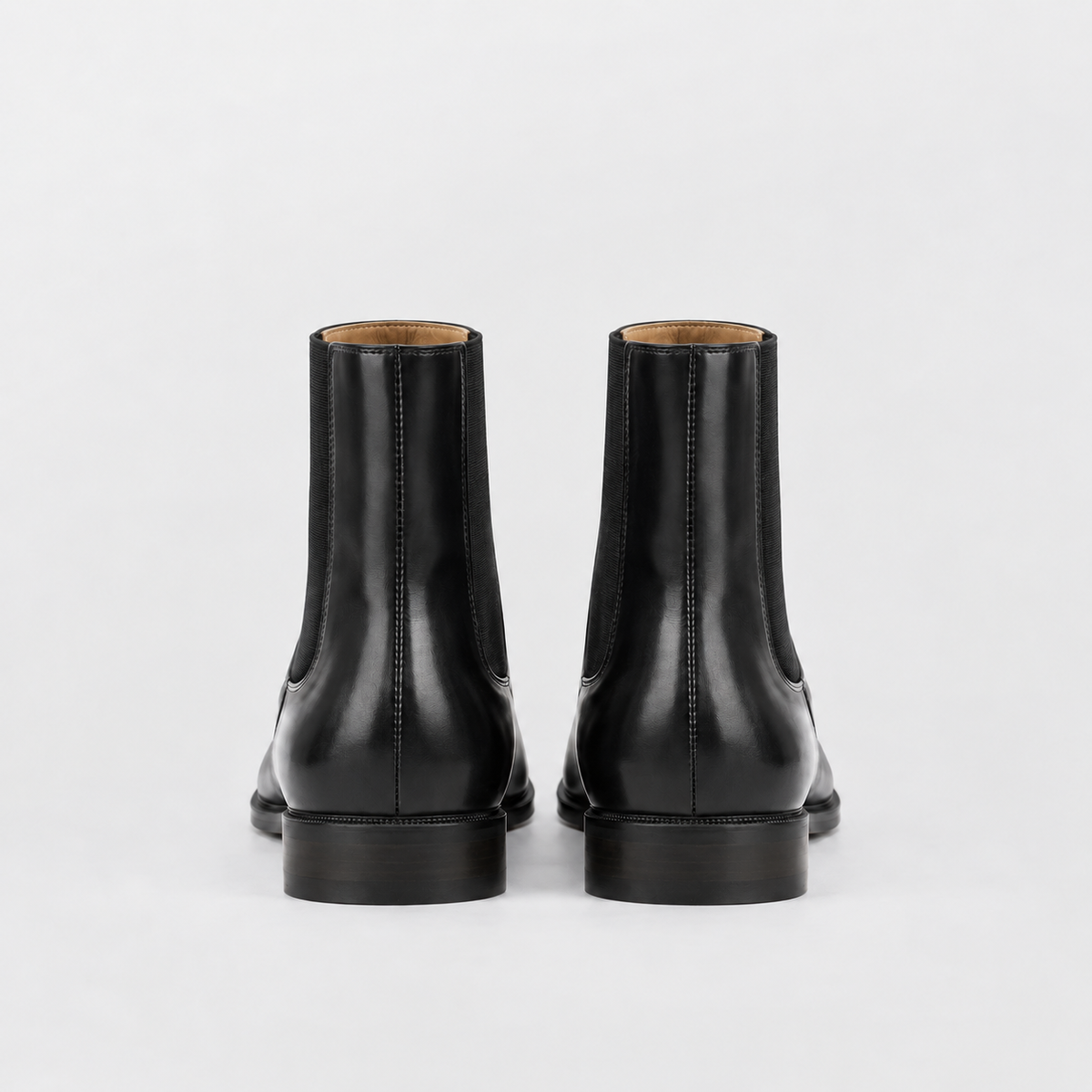 Nadia tabi Chelsea boots from the back, stacked low heel and pull tab
