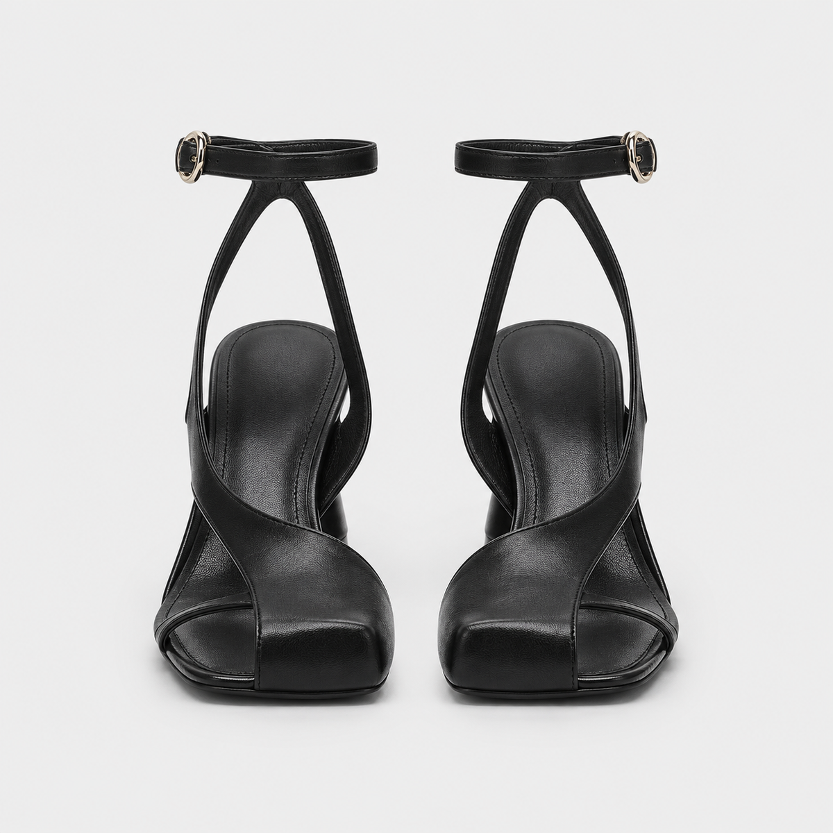 Nerissa Slingback Sandal Heels by Lil Cacti — front view of the pair showing square toes and cross-over straps
