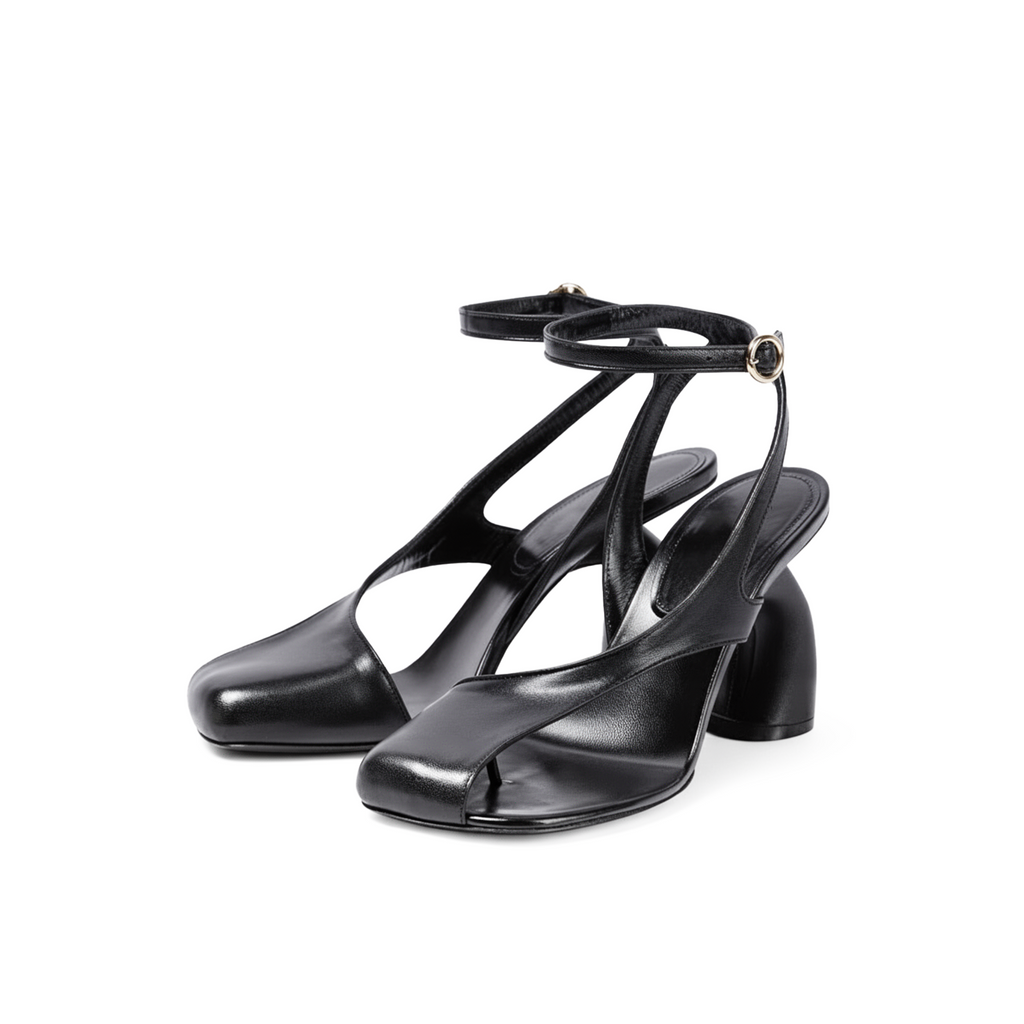 Nerissa black slingback sandal heels side view — Lil Cacti