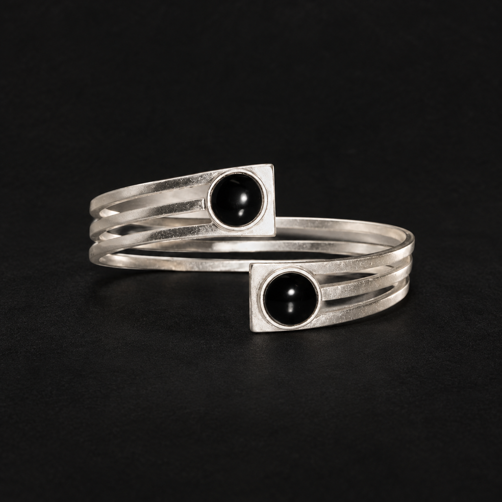 Lil Cacti black onyx-look cuff bracelet showing shape and finish on dark background