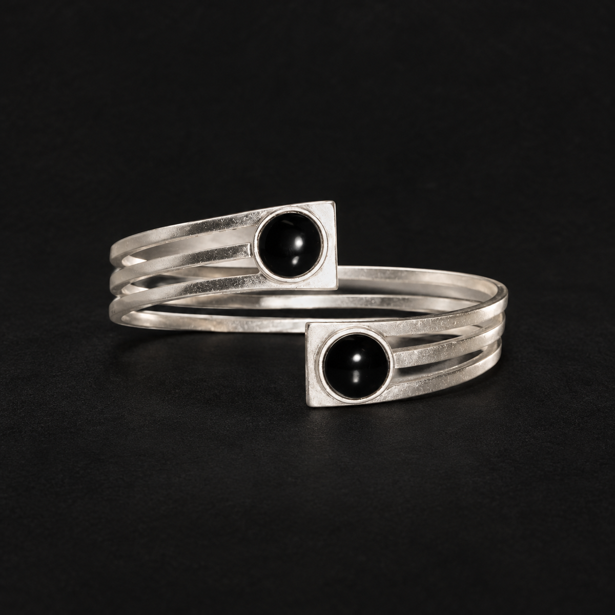 Lil Cacti black onyx-look cuff bracelet showing shape and finish on dark background